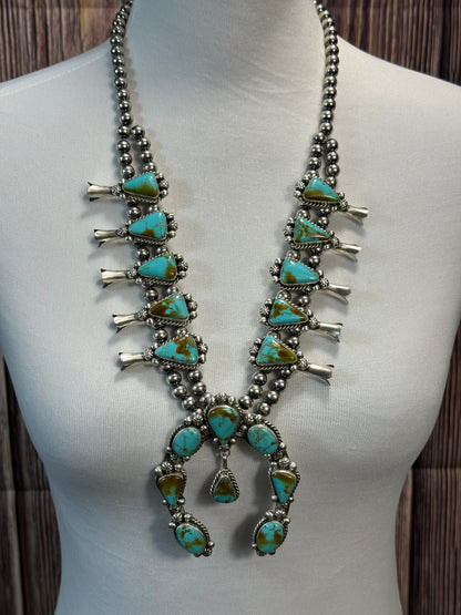 Kingman Turquoise Squash Blossom Necklace