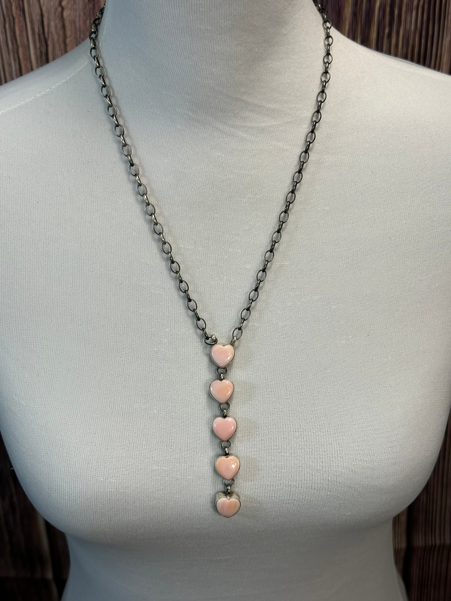Pink Conch Heart Lariat Fixed Pendant Necklace