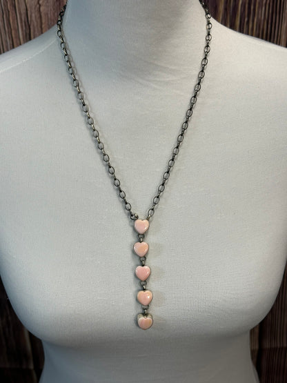 Pink Conch Heart Lariat Fixed Pendant Necklace