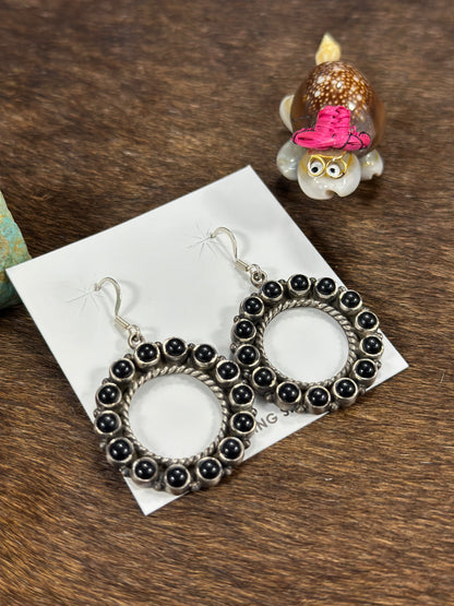 Black Onyx Hoop Dangle Earring