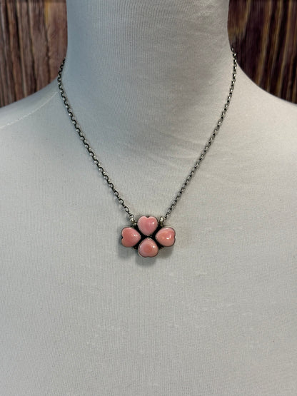 Pink Conch 4 Heart Clover Necklace