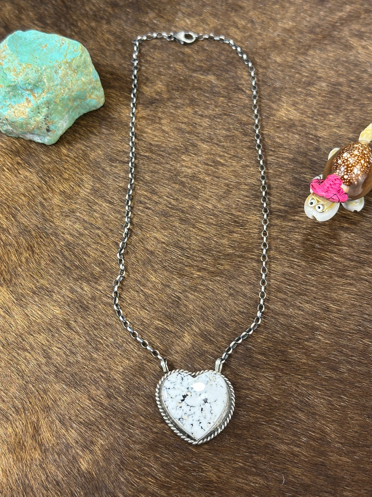 White Buffalo Heart Necklace