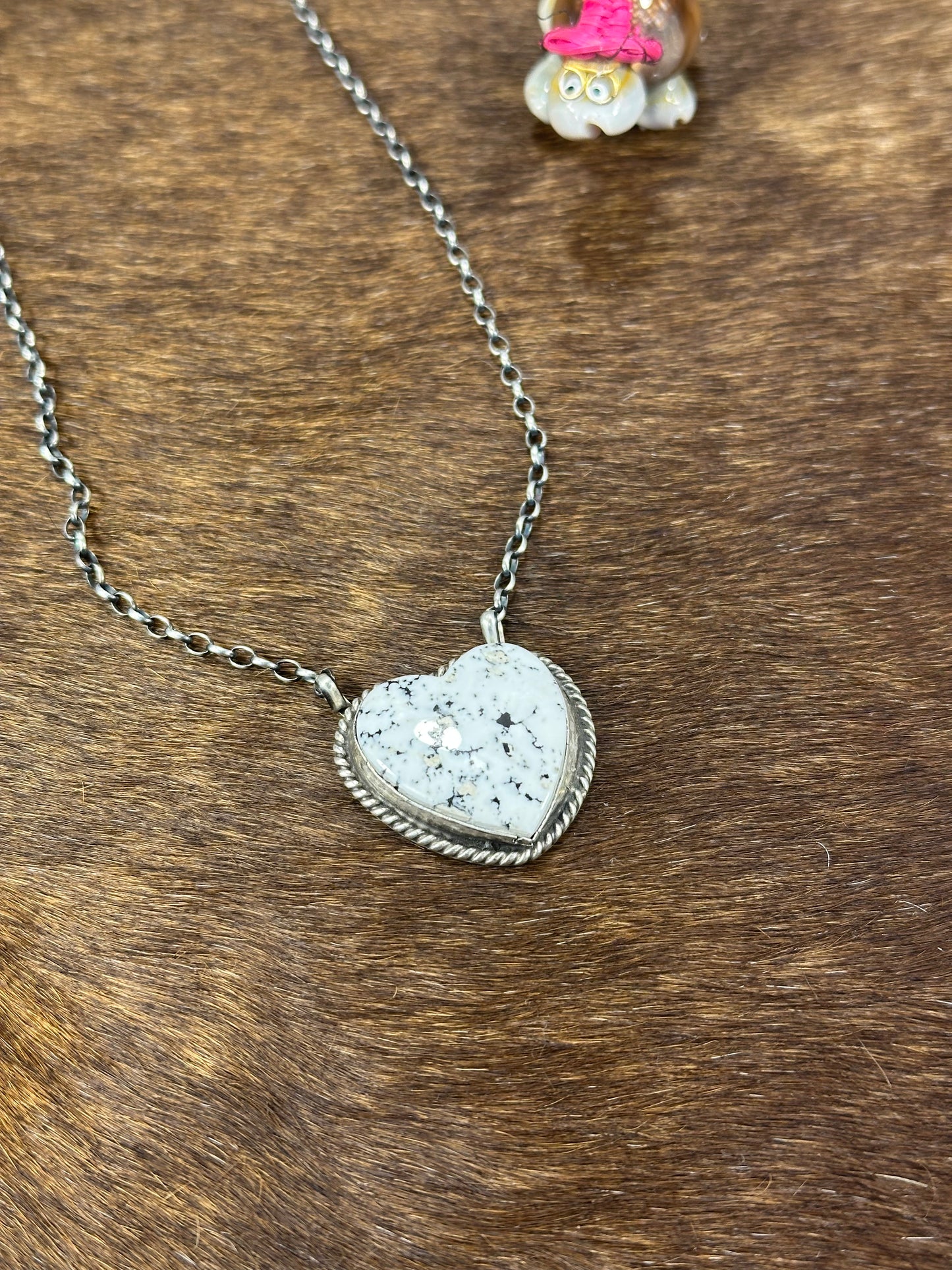 White Buffalo Heart Necklace