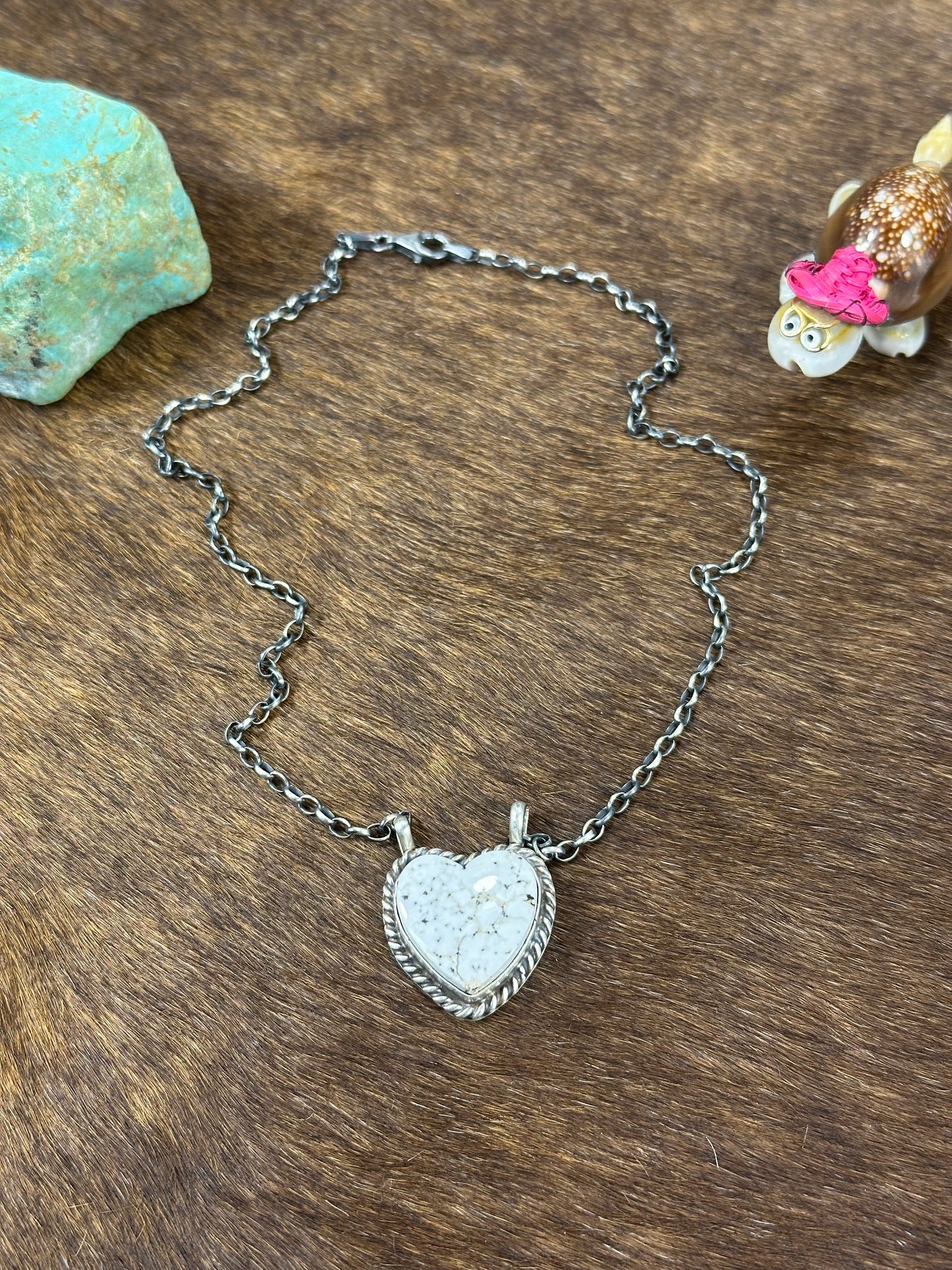 White Buffalo Heart Necklace