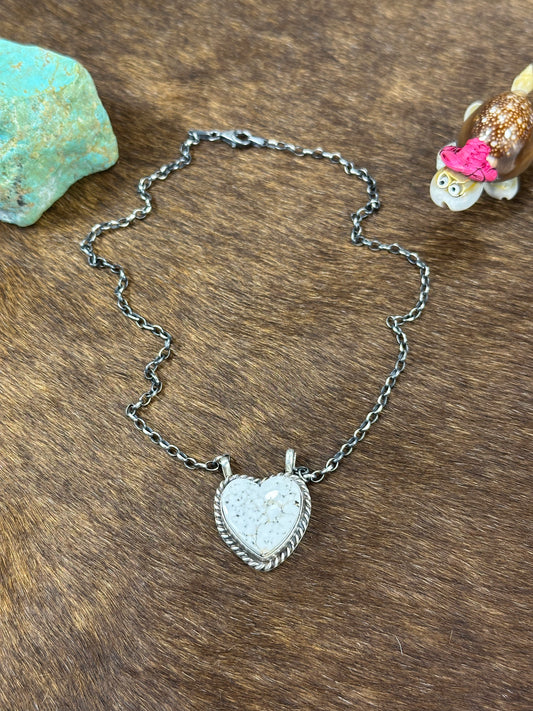 White Buffalo Heart Necklace