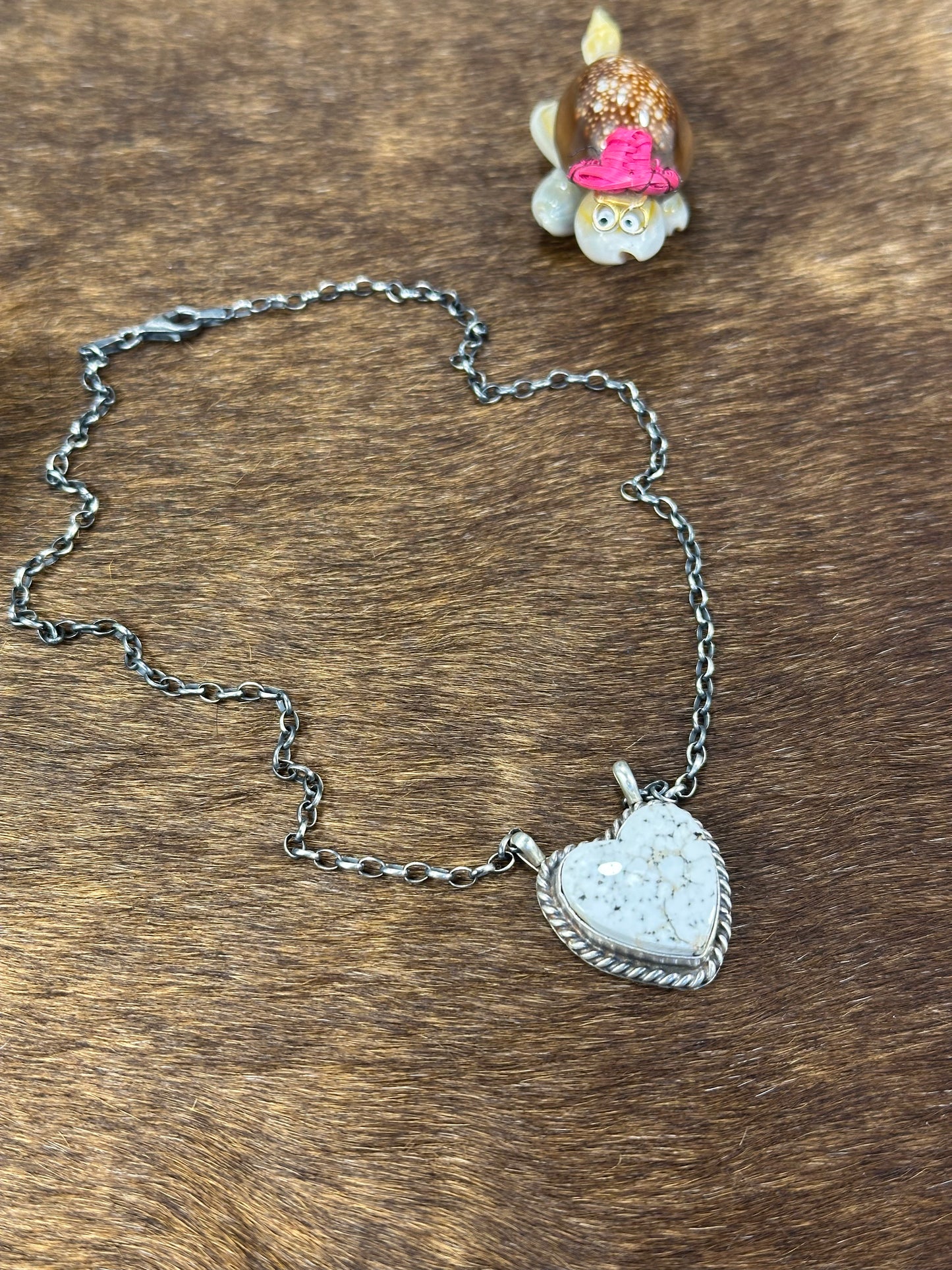 White Buffalo Heart Necklace