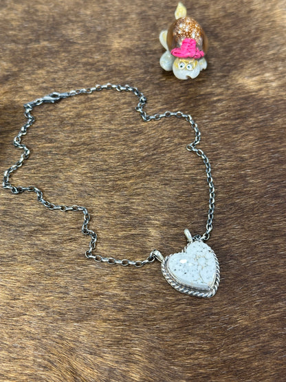 White Buffalo Heart Necklace