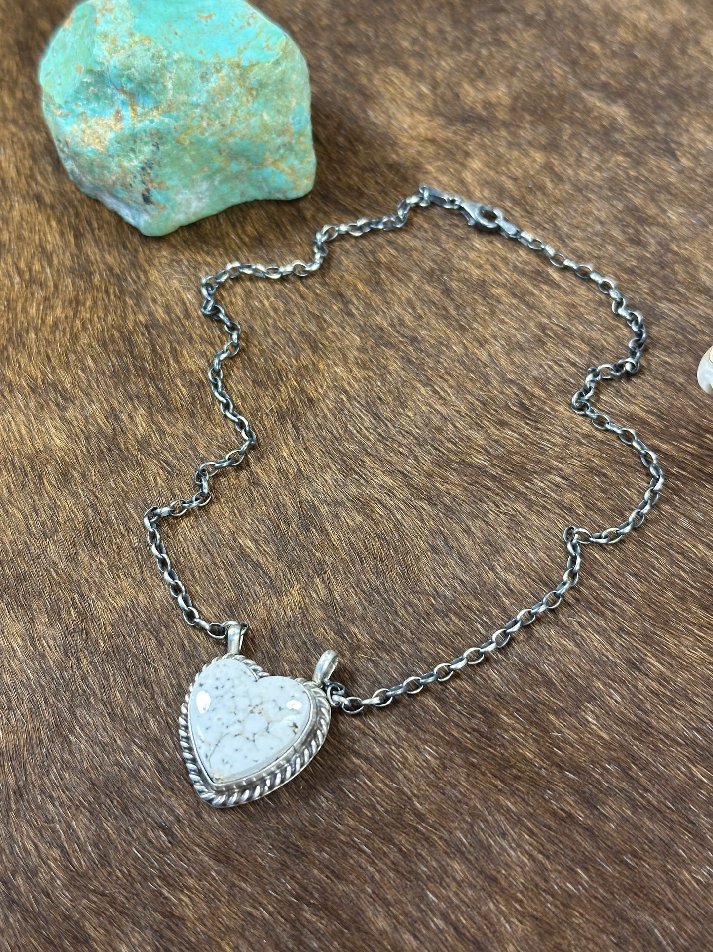 White Buffalo Heart Necklace