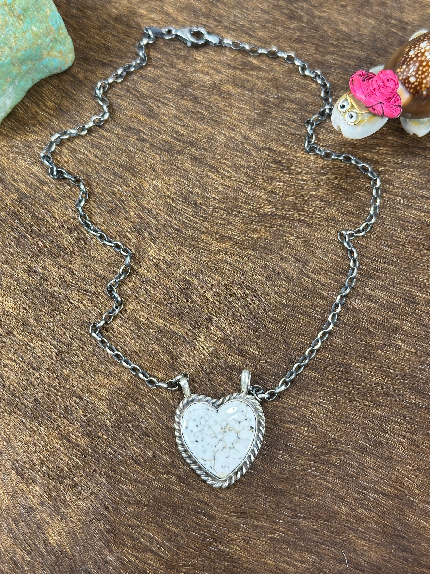 White Buffalo Heart Necklace