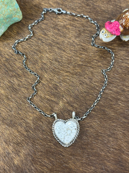 White Buffalo Heart Necklace