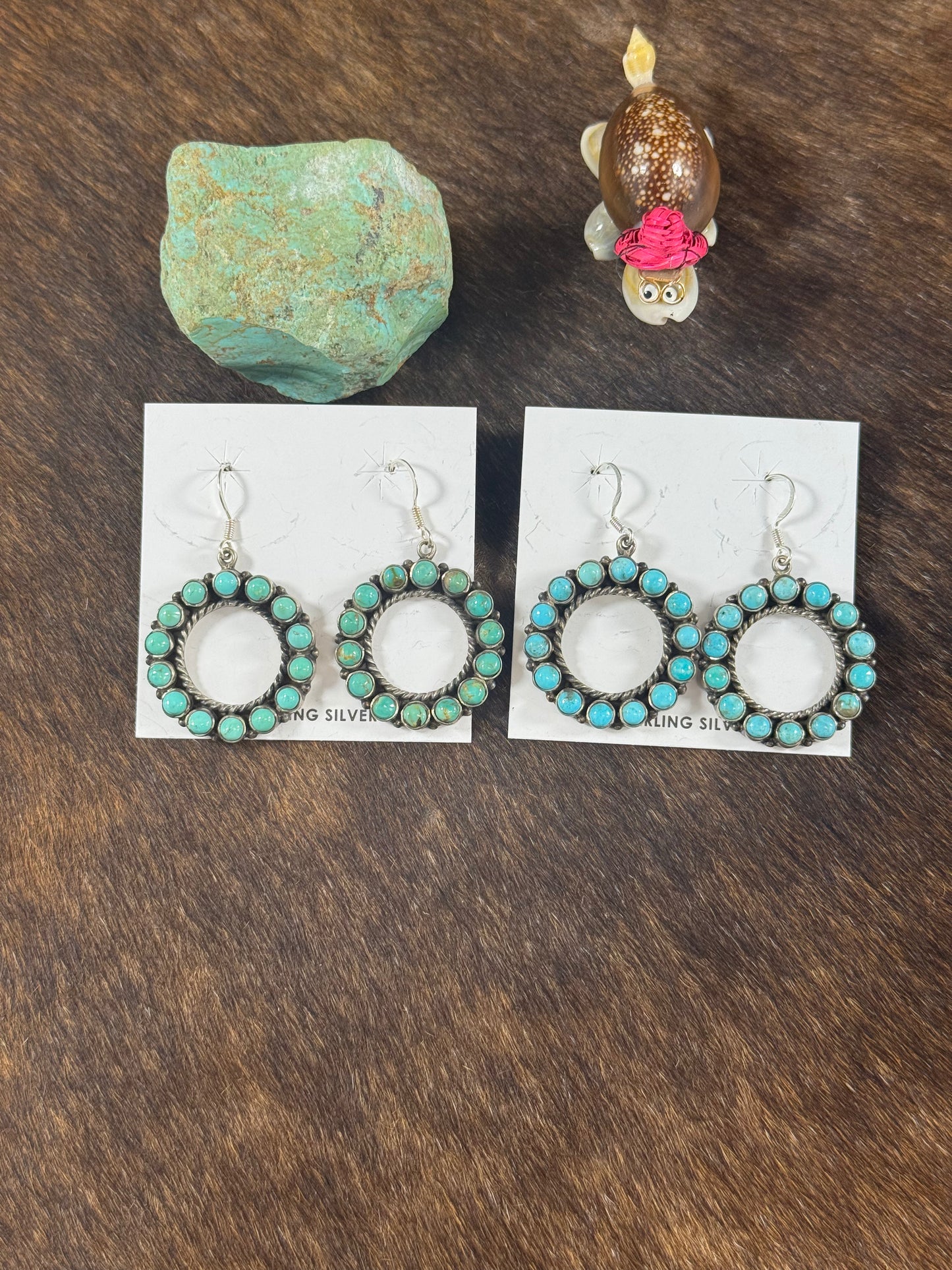 Kingman Turquoise Hoop Dangle Earrings