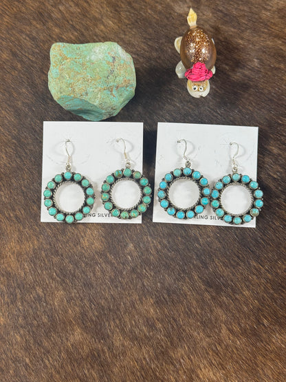 Kingman Turquoise Hoop Dangle Earrings