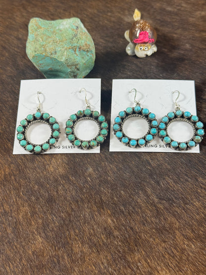 Kingman Turquoise Hoop Dangle Earrings
