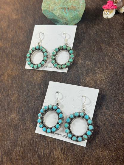 Kingman Turquoise Hoop Dangle Earrings