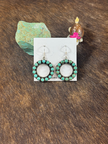 Kingman Turquoise Hoop Dangle Earrings