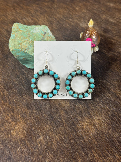 Kingman Turquoise Hoop Dangle Earrings