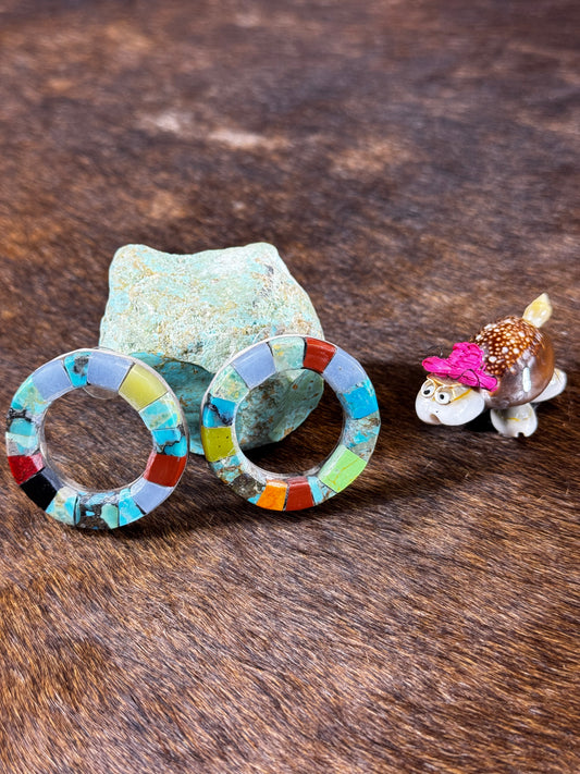 Multi Color Stone Circle Earring