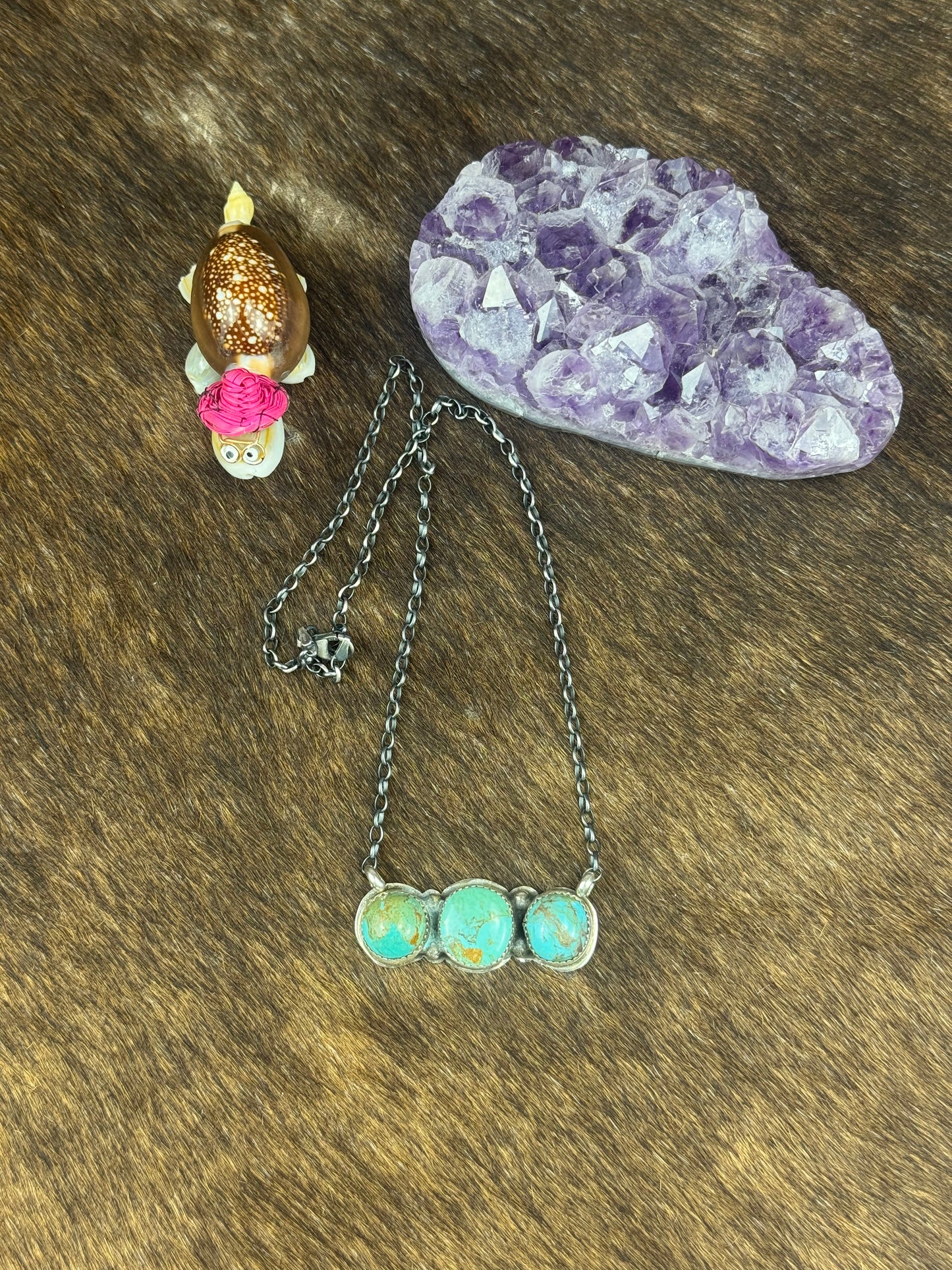 Kingman Turquoise 3 Stone Bar Necklace