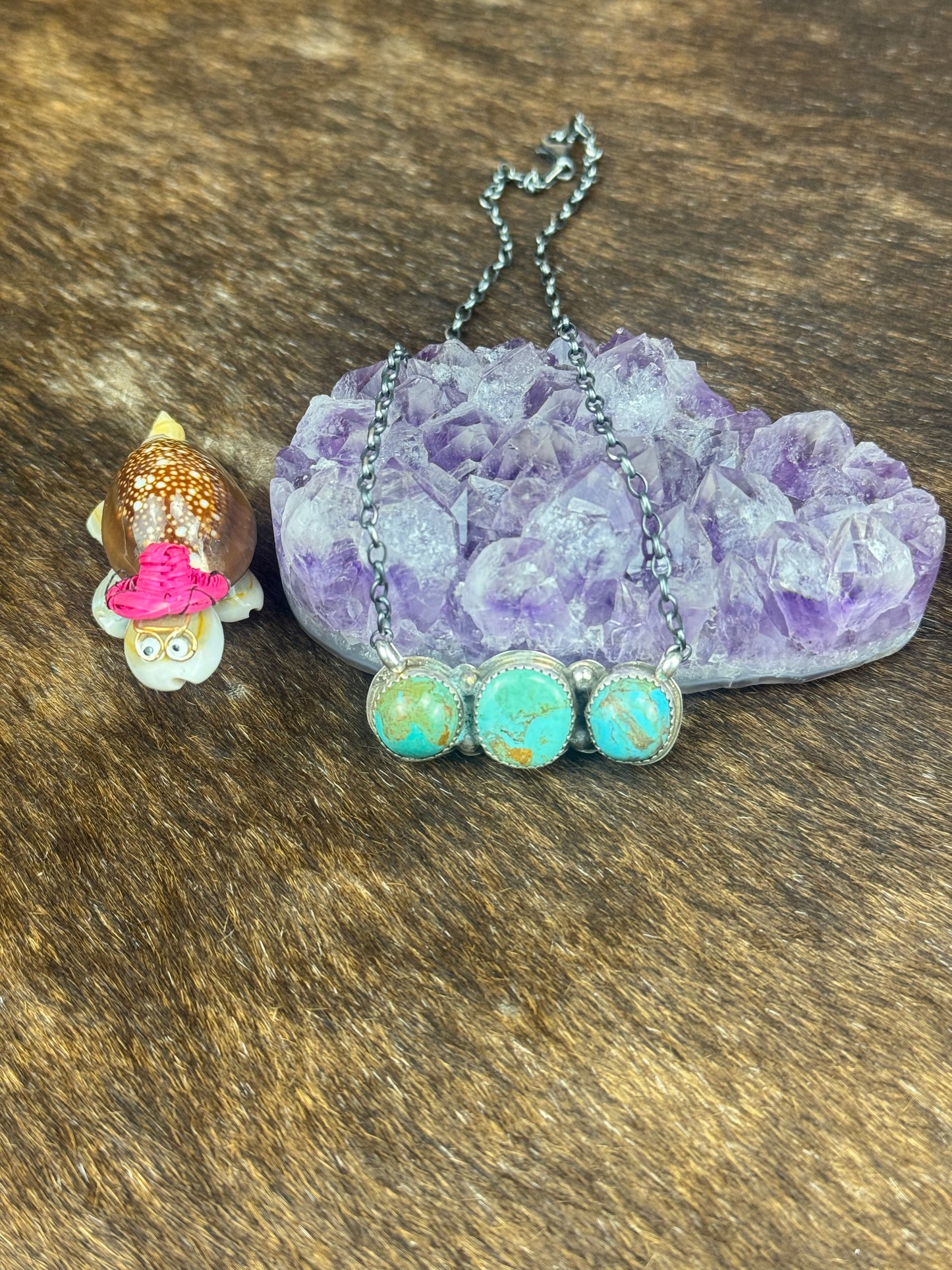 Kingman Turquoise 3 Stone Bar Necklace