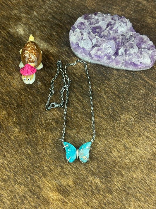 Kingman Turquoise Mini Butterfly Necklace
