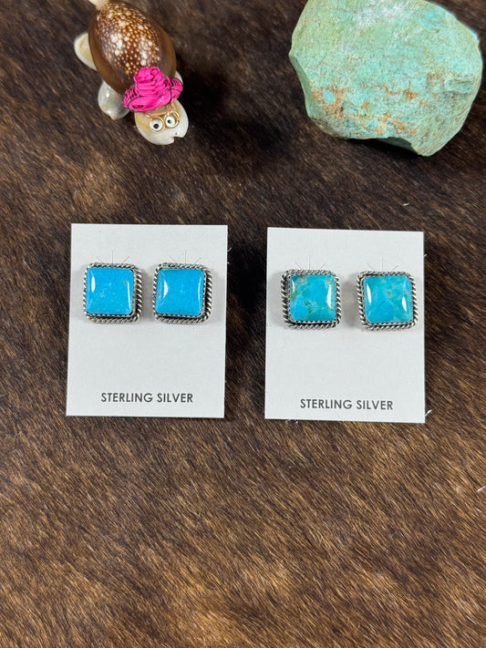 Kingman Turquoise Square Studs