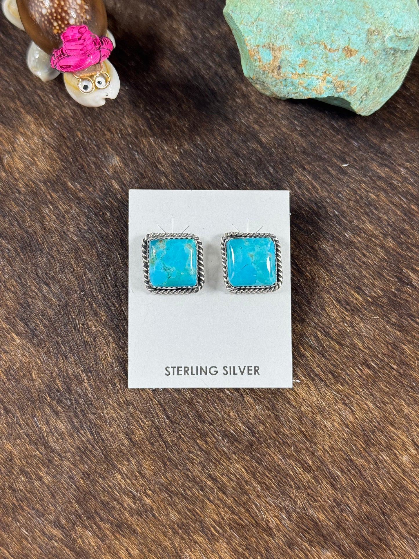 Kingman Turquoise Square Studs