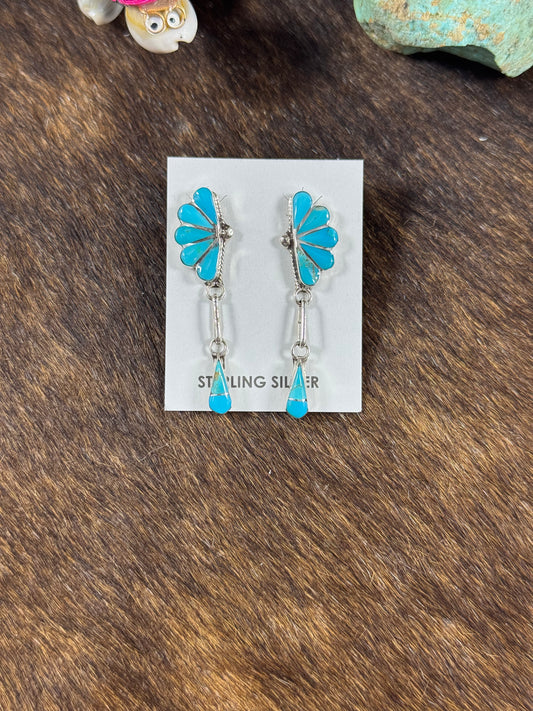Kingman Turquoise Half Flower Dangle Earring