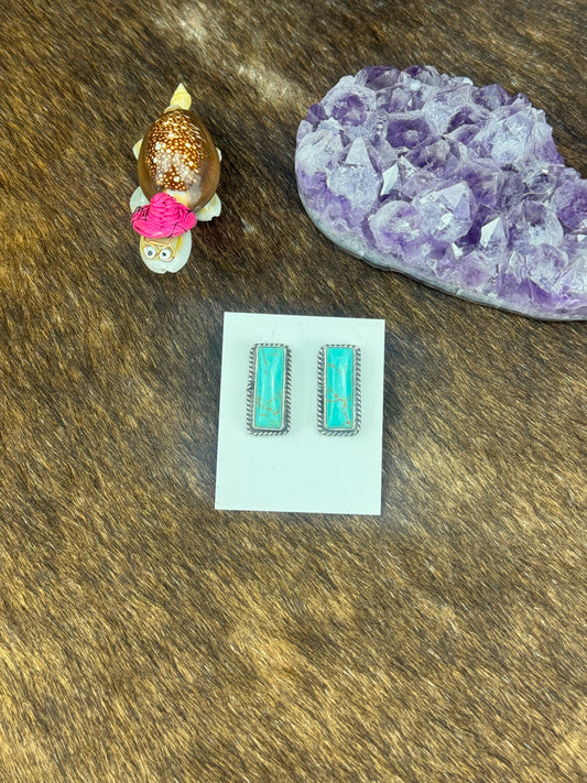 Kingman Turquoise Sterling Silver Bar Earrings