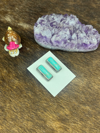 Kingman Turquoise Sterling Silver Bar Earrings