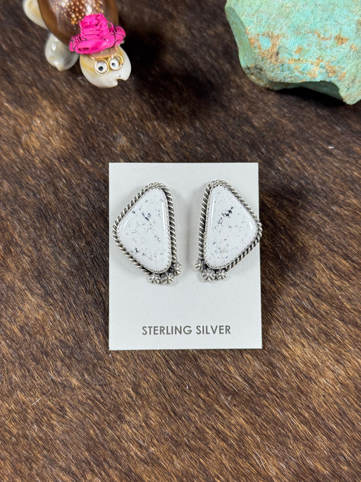 White Buffalo Triangle Studs