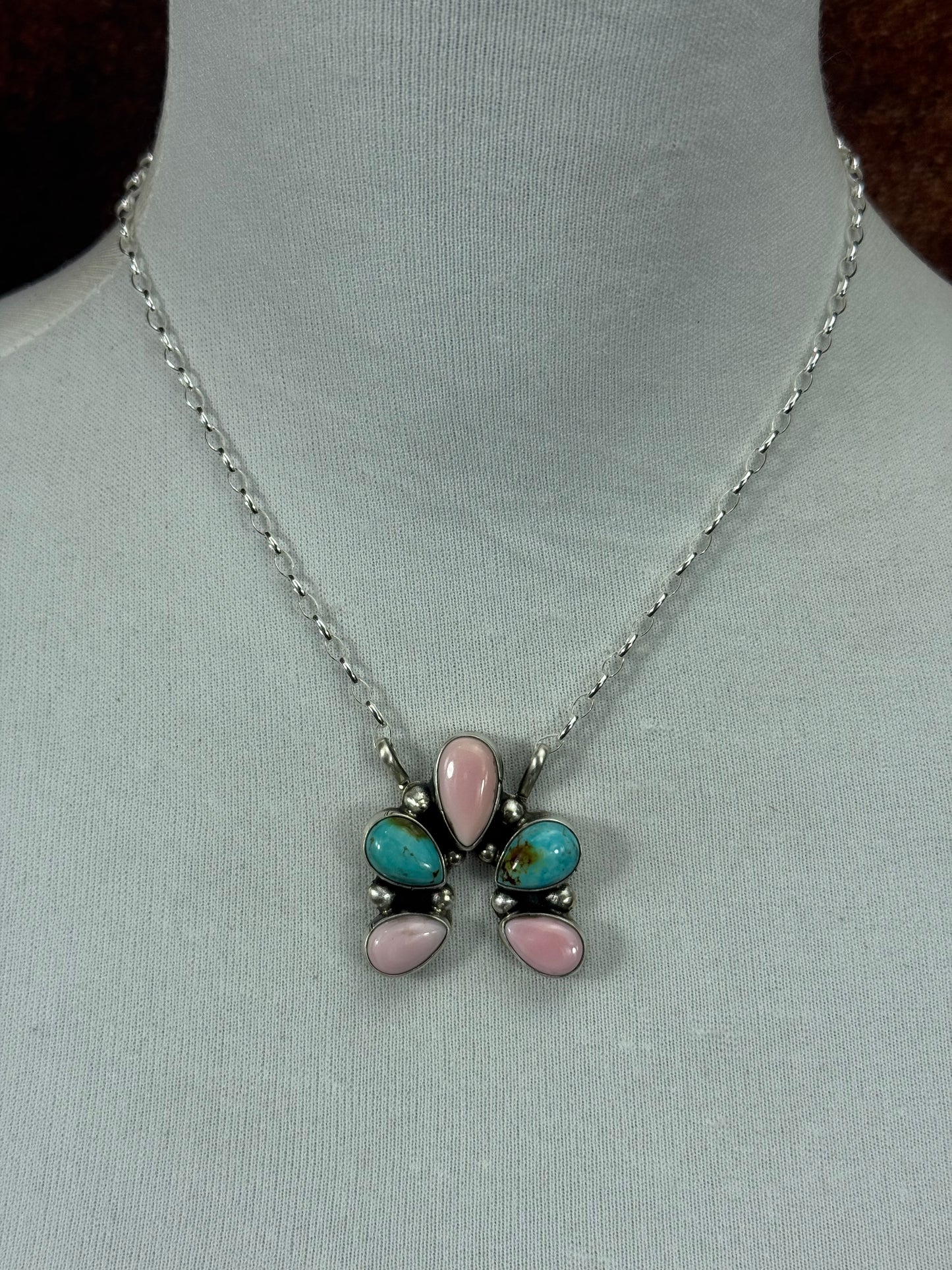 Kingman Turquoise and Pink Conch Mini Naja Necklace