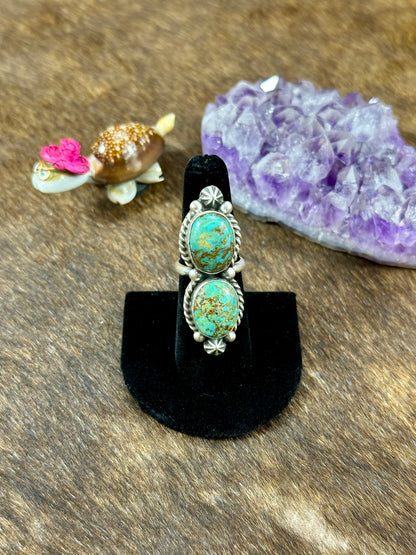 Two Stone Kingman Turquoise Oval Ring