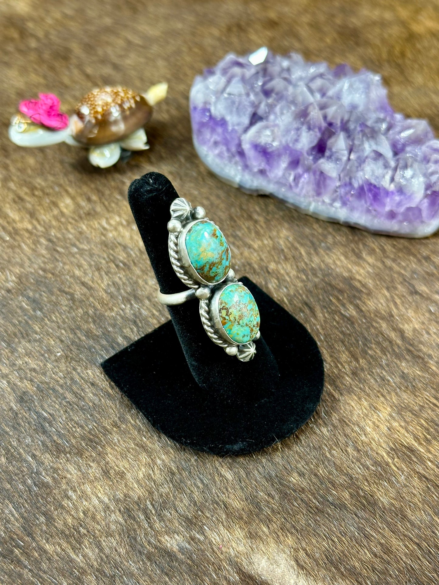Two Stone Kingman Turquoise Oval Ring
