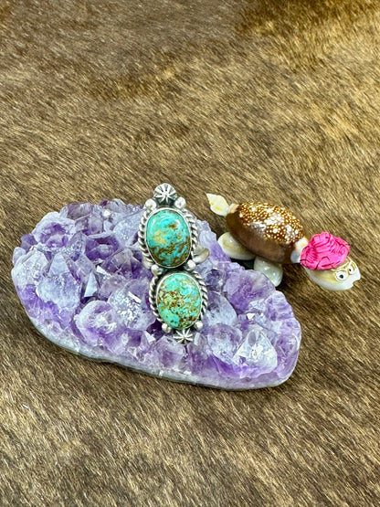 Two Stone Kingman Turquoise Oval Ring