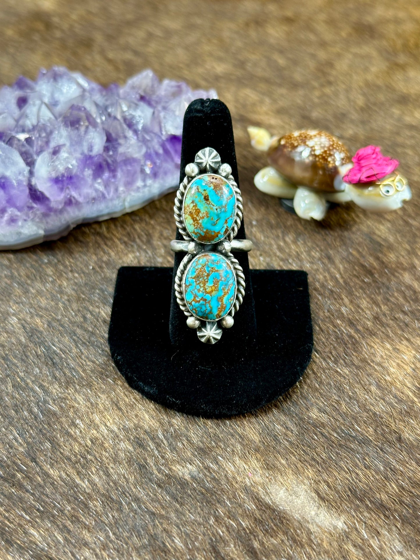 Two Stone Kingman Turquoise Oval Ring