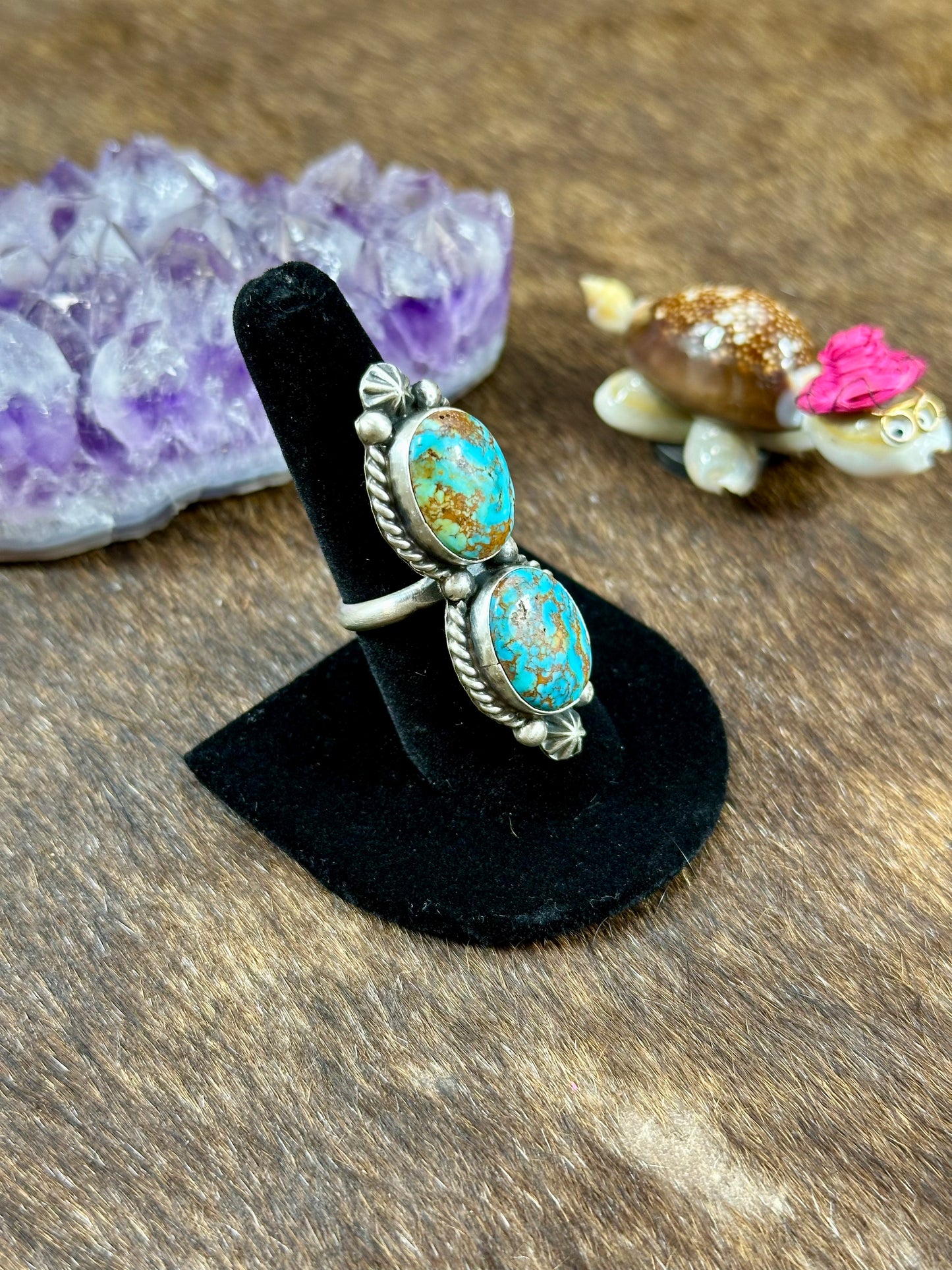 Two Stone Kingman Turquoise Oval Ring