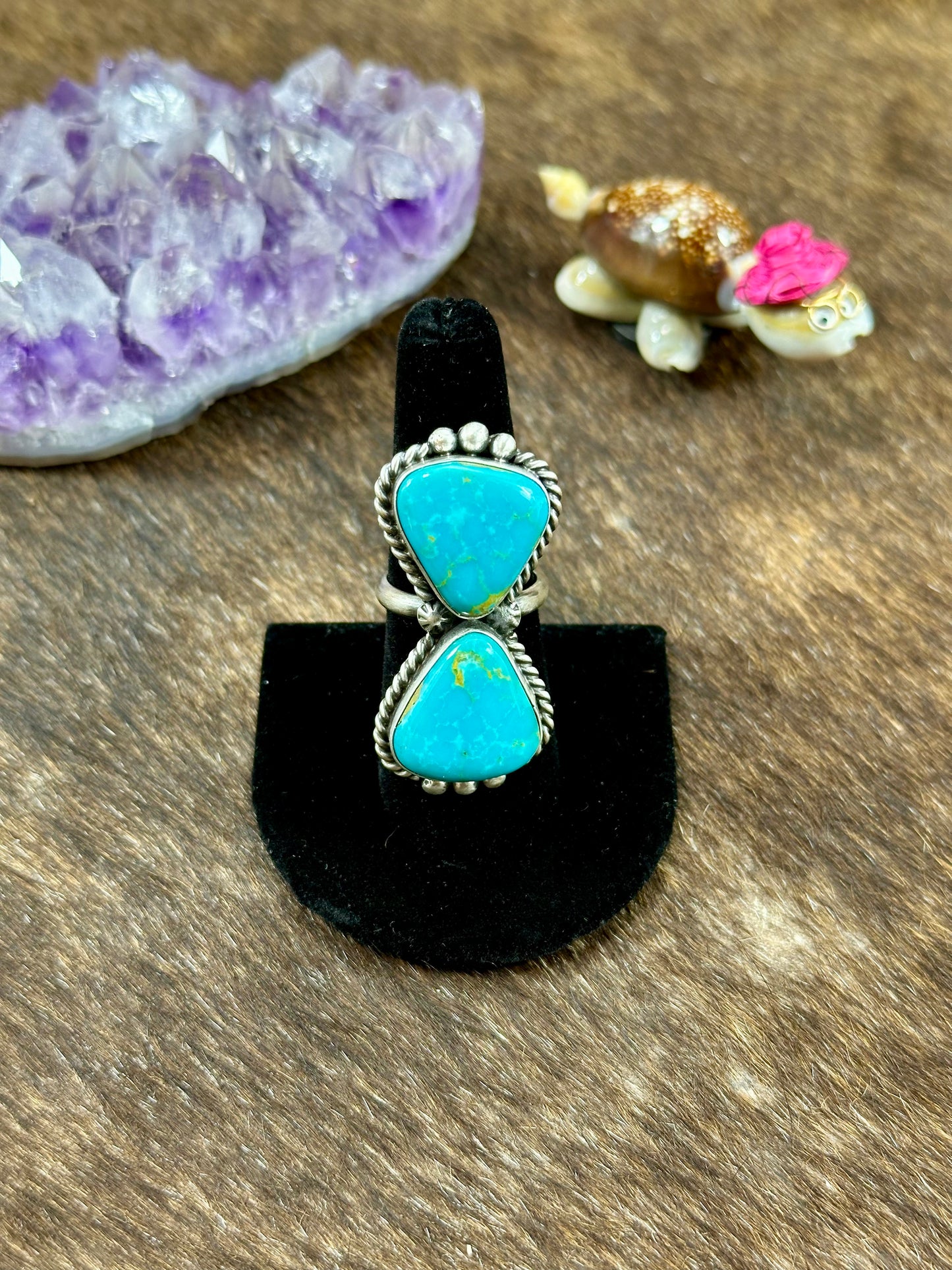Two Stone Kingman Turquoise Ring