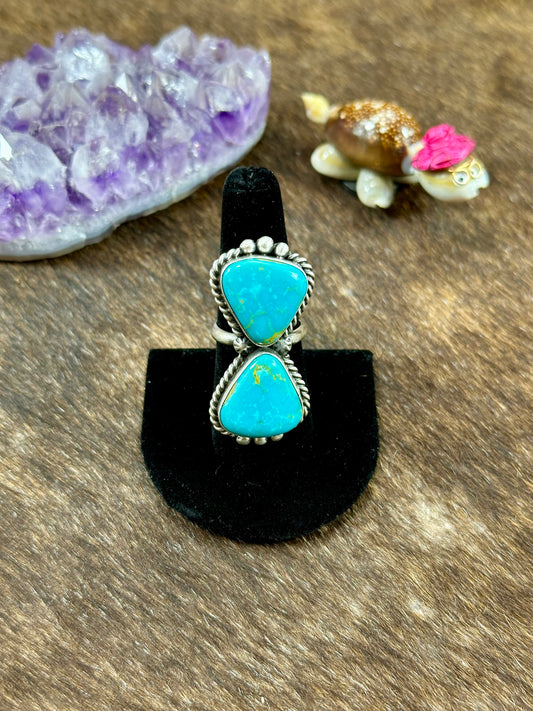 Two Stone Kingman Turquoise Ring
