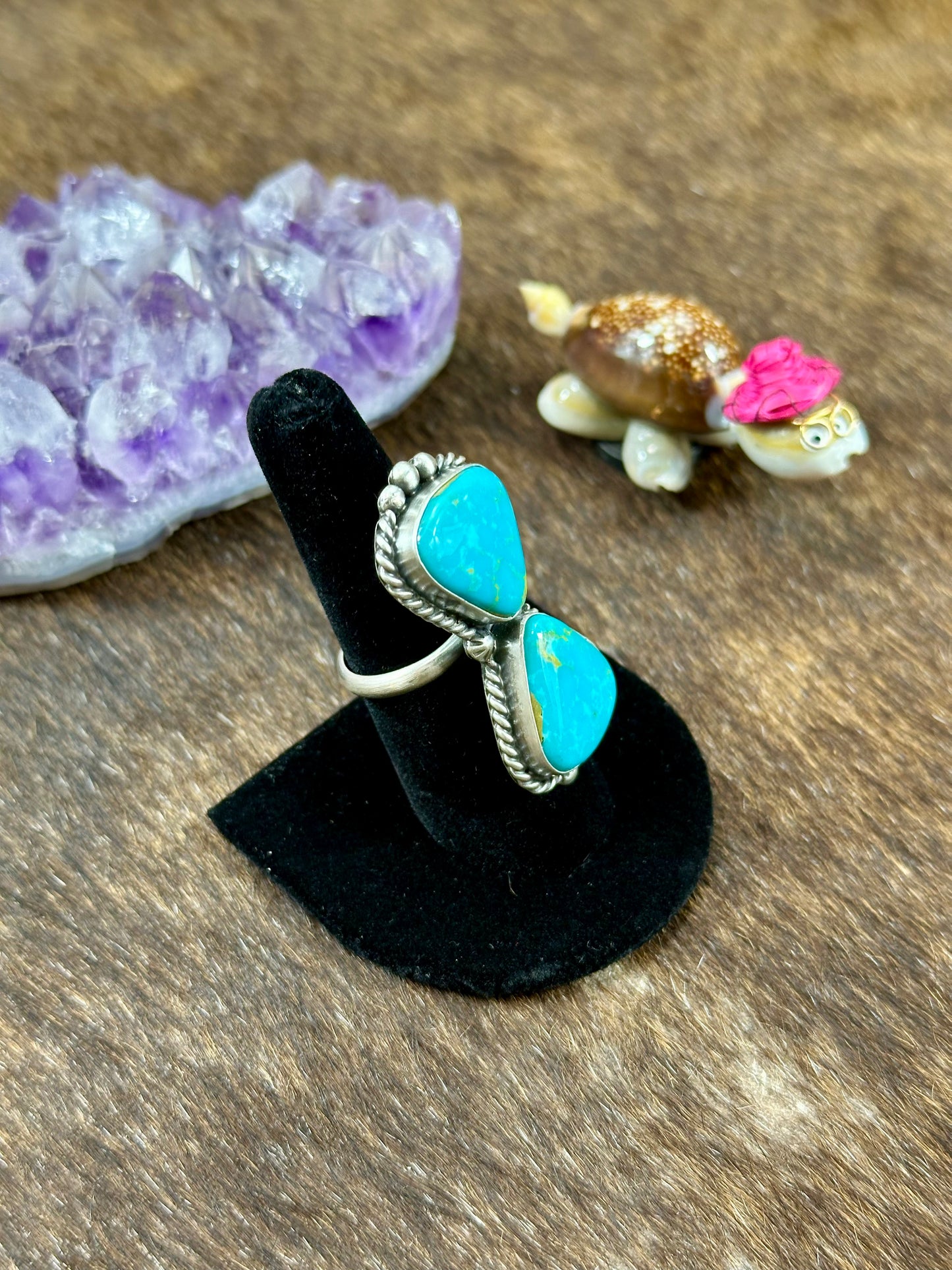Two Stone Kingman Turquoise Ring