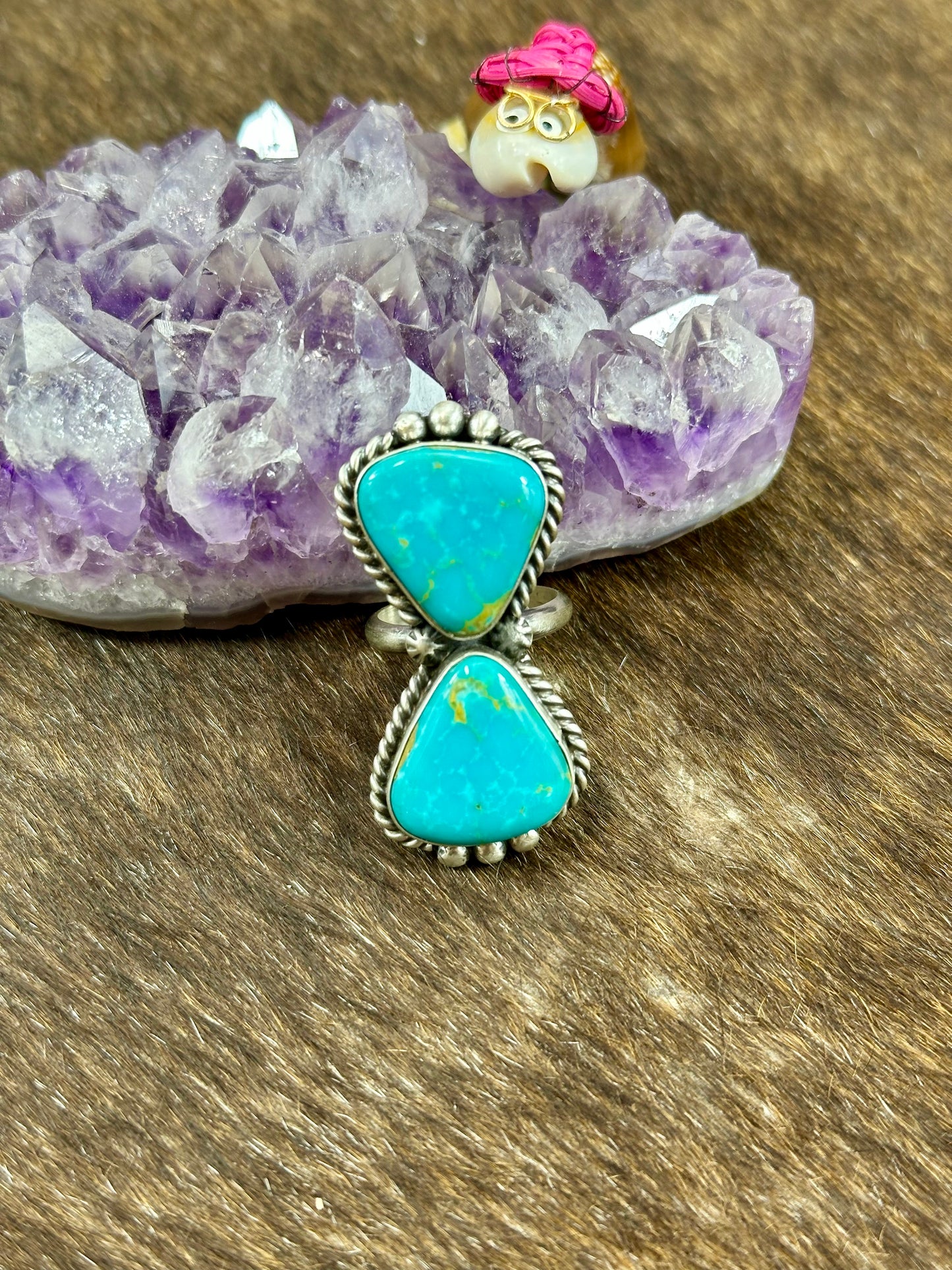 Two Stone Kingman Turquoise Ring