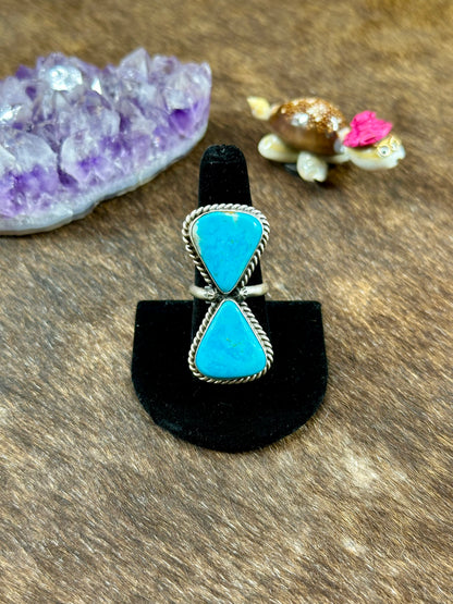 Two Stone Kingman Turquoise Ring