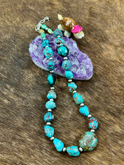 Kingman Turquoise and Sterling Silver Pearl Necklace