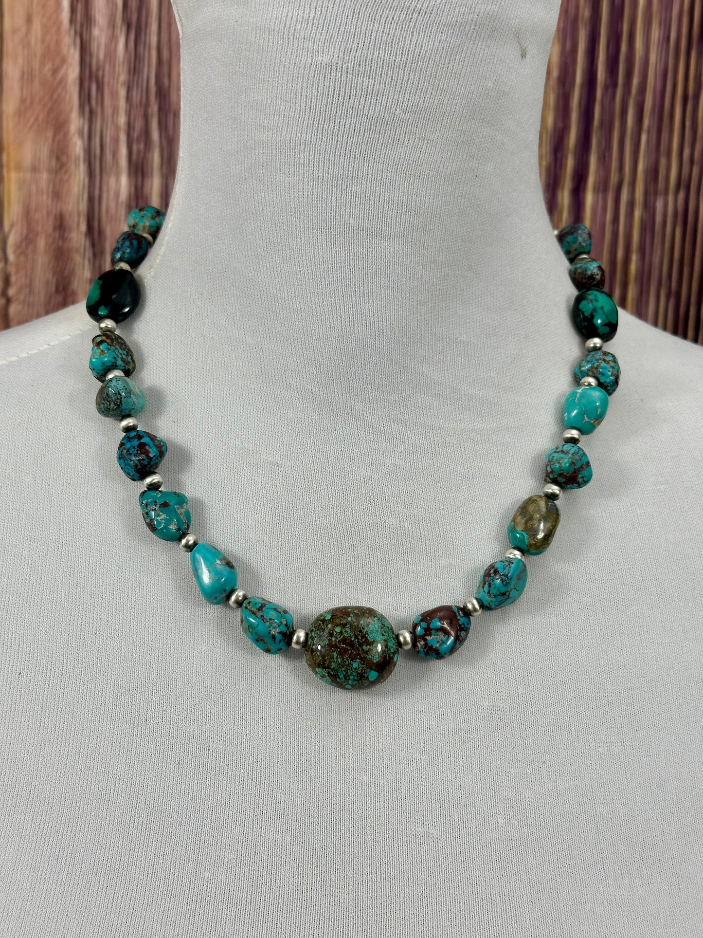 Kingman Turquoise and Sterling Silver Pearl Necklace