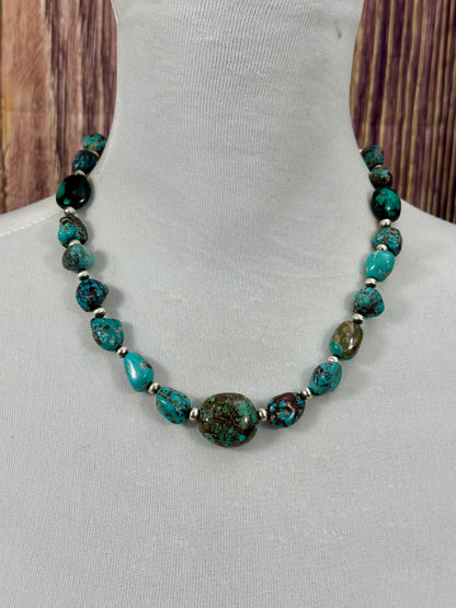 Kingman Turquoise and Sterling Silver Pearl Necklace