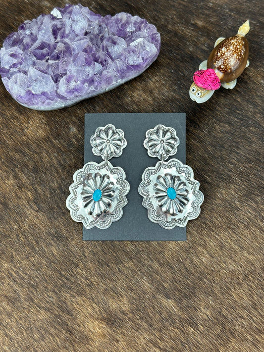 Sterling Silver Kingman Turquoise Stamp Earring