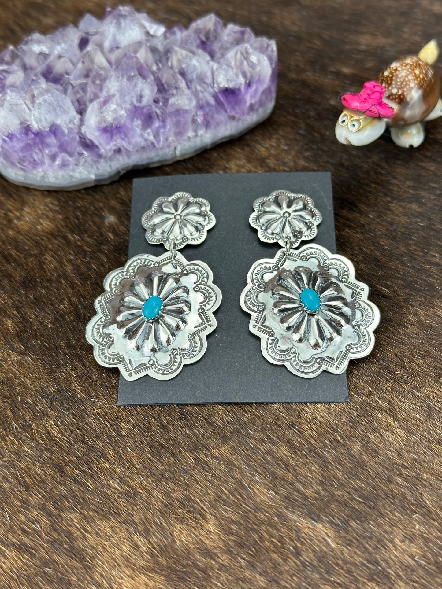 Sterling Silver Kingman Turquoise Stamp Earring