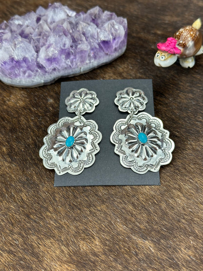 Sterling Silver Kingman Turquoise Stamp Earring
