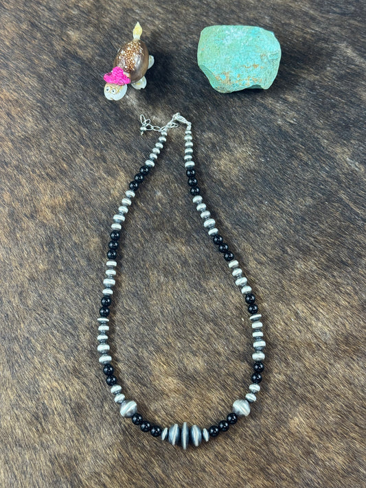 Black Onyx and Sterling Silver Varied Necklace