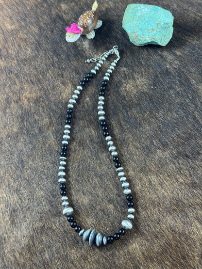 Black Onyx and Sterling Silver Varied Necklace