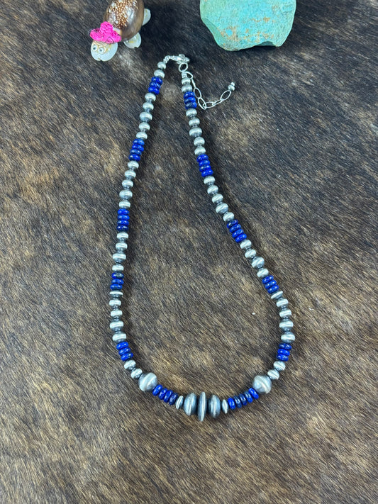 Sterling Silver and lapis Varied Pearl Necklace